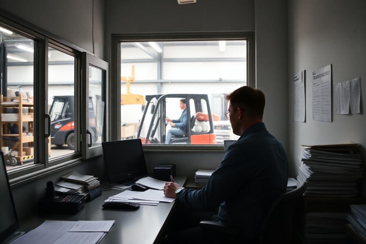 Bürofenster mit Blick in die Halle eines Mittelstandsbetriebs – KI Automatisierung Mittelstand