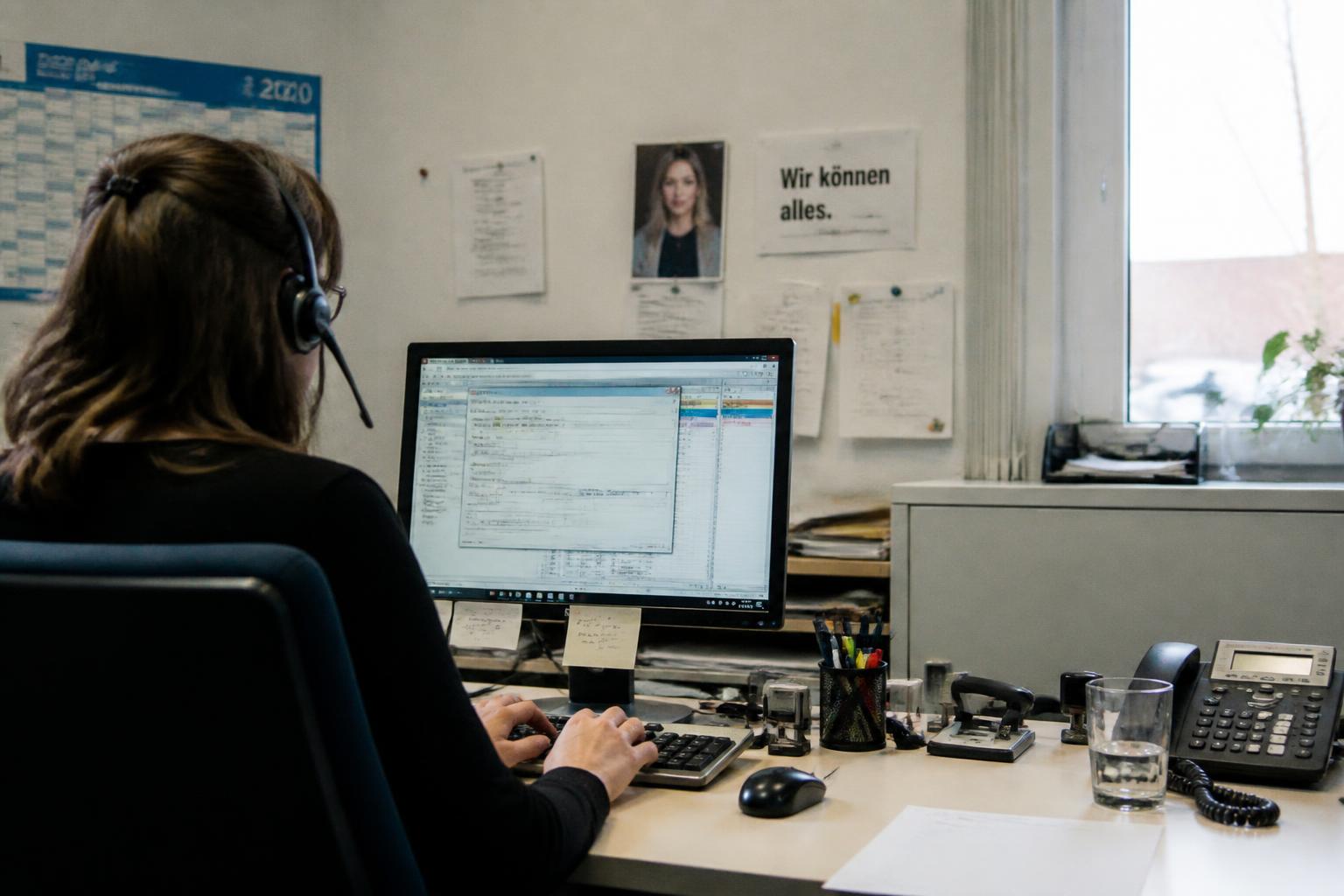 Mitarbeiterin im Kundenservice beantwortet Anrufe mit Headset – KI Agent Kundenservice