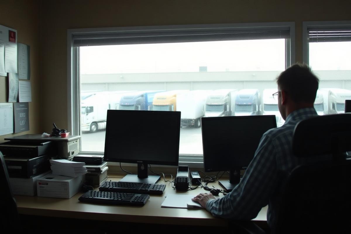 Speditionsbüro mit Blick auf den Hof – KI in der Logistik