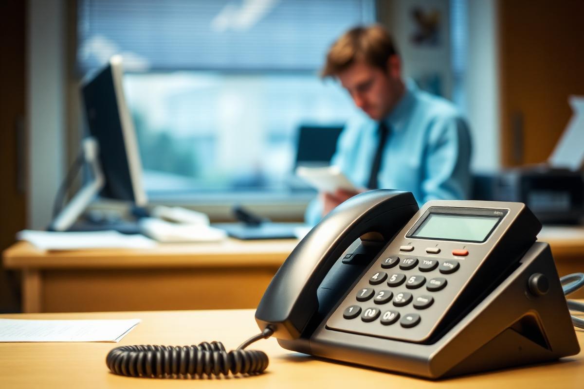 Mitarbeiterin nimmt Anrufe am Arbeitsplatz entgegen – KI Telefon Unternehmen